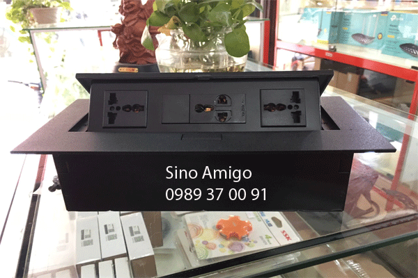 Ổ cắm âm bàn nắp bật cao cấp STS-212B mầu đen chính hãng Sino Amigo lắp âm sàn